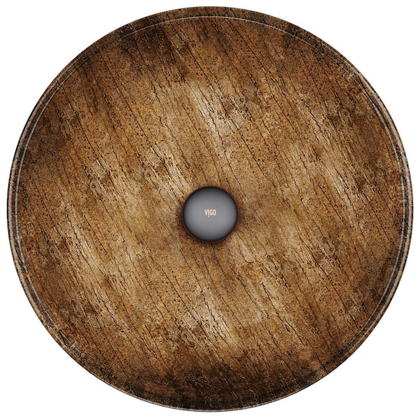 Giovanni Amber Sunset Glass 17 in. L x 17 in. W x 6 in. H Round Vessel Bathroom Sink