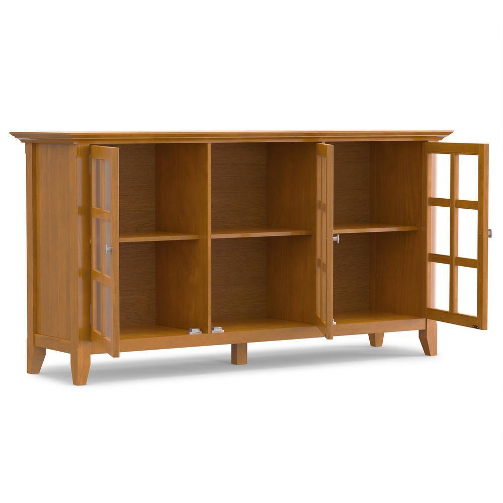 Light Golden Brown Pine and Plywood Storage Cabinet with Glass Doors