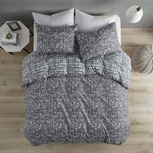 Maca 3-Piece Gray Solid Color Microfiber Full/Queen Duvet Cover Set