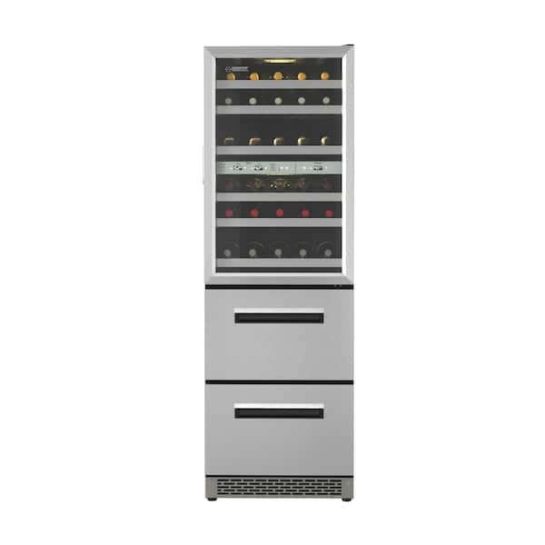 84-Bottles Built-in and Freestanding Triple Temperature Zone Wine Bev Cooler and 2-Drawers 7 Color LED in Silver