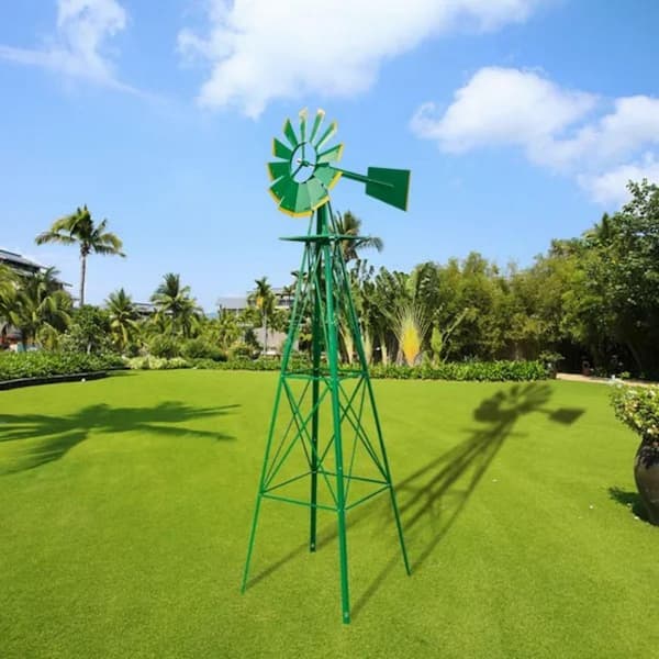 Cubilan 96 in. H Weather Resistant Yard Garden Windmill Green Wind