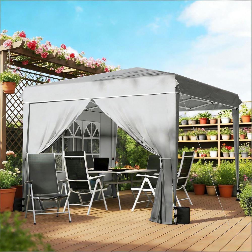 3-Adjustable Height 10 ft. x 10 ft. Gray Patio Gazebo Instant Pop