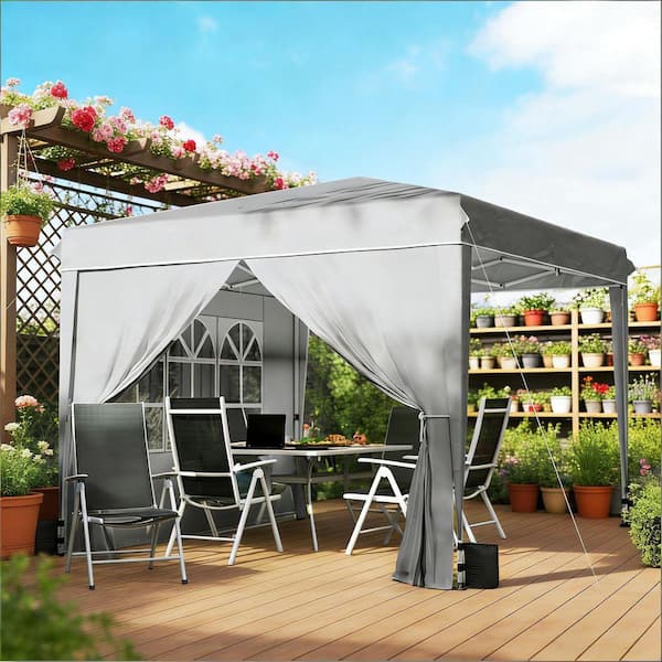 3-Adjustable Height 10 ft. x 10 ft. Gray Patio Gazebo Instant Pop