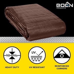 10 ft. x 12 ft. Heavy-Duty Commercial Brown/Silver Tarp Cover 10 Mil Thick Weave Material, Waterproof