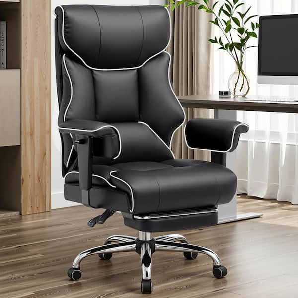Big and Tall Faux Leather Office Chair Adjustable Height High Back Ergonomic Gaming Chair, Black and White