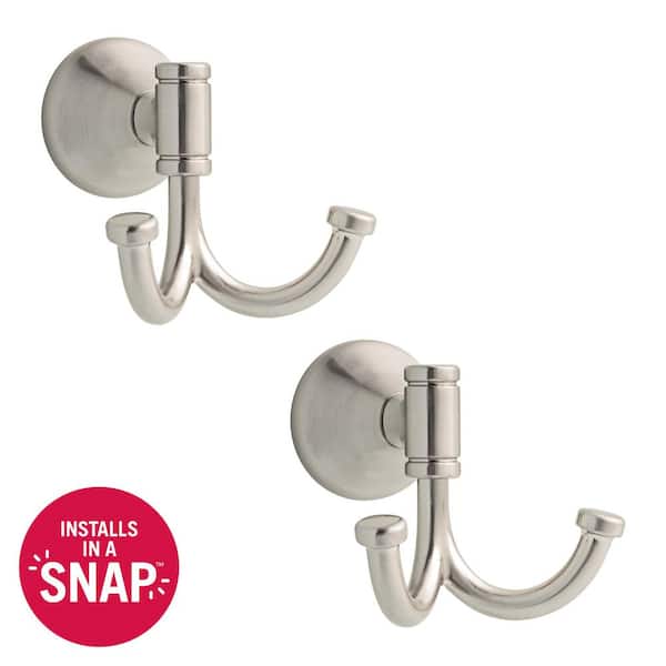 Foundations Design Series Modern Wall Mount Double Towel Hook J-Hook for Bathrooms in SpotShield Brushed Nickel