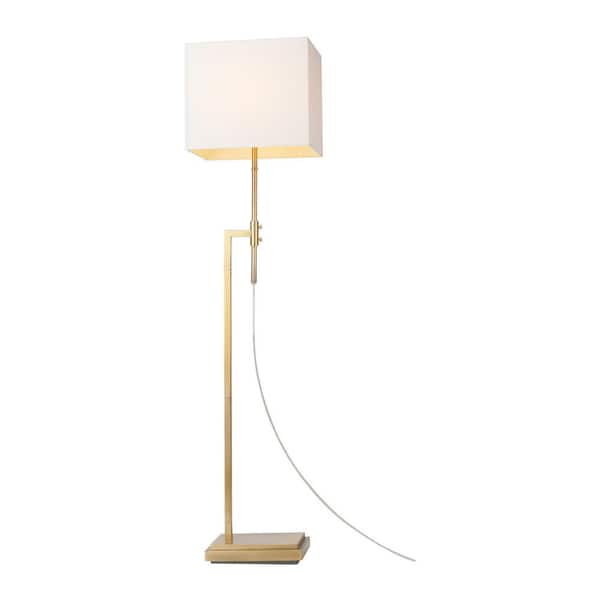 Globe Electric 63 in. Lockhart Soft Gold Adjustable Height Floor Lamp with Rectangular White Fabric Shade