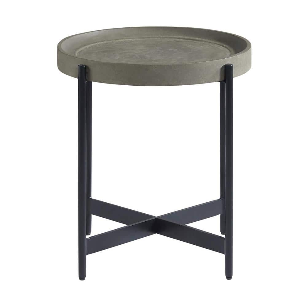 20&#34; Brookline Round Wood with Concrete Coating End Table Concrete Gray - Alaterre Furniture: Chic Tray Top, Sturdy X-Frame