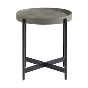 Brookline 20 in. Gray Round Wood with Concrete-Coating End Table