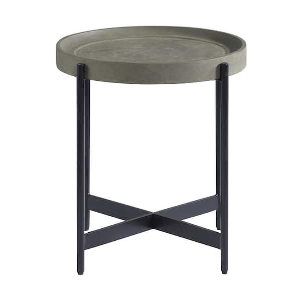 Alaterre Furniture Brookline 20 in. Gray Round Wood with Concrete-Coating End Table