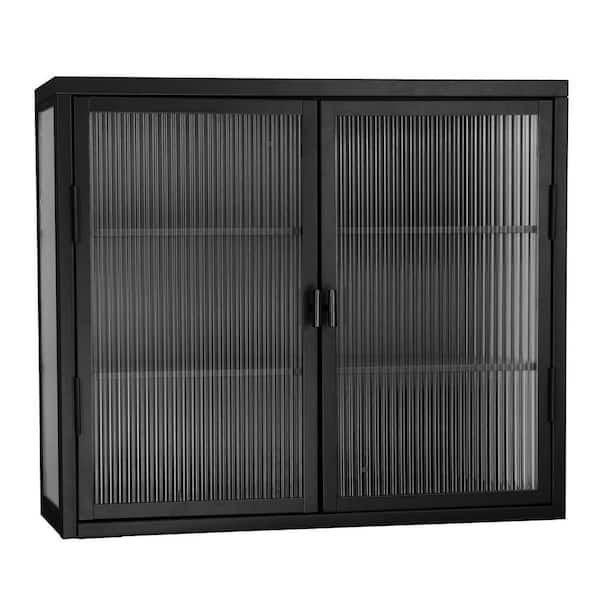 Unbranded 27.6 in. W x 9.1 in. D x 23.6 in. H Bathroom Storage Wall Cabinet With Detachable Shelves in Black