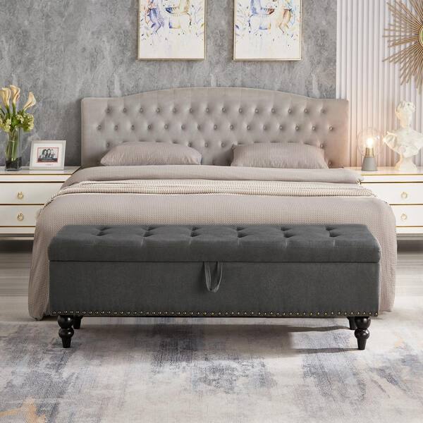 59 in. W x 17.32 in. D x 18 in. H Gray Cotton Linen Cabinet with