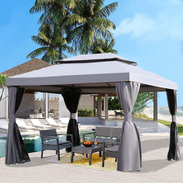 puede habilitar Clásico BANSA ROSE 10 ft. x 13 ft. Outdoor Gazebo with 2-tier Waterproof Polyester  Canopy, Mosquito Netting and Shade Curtains ZGZZRA211018002 - The Home Depot