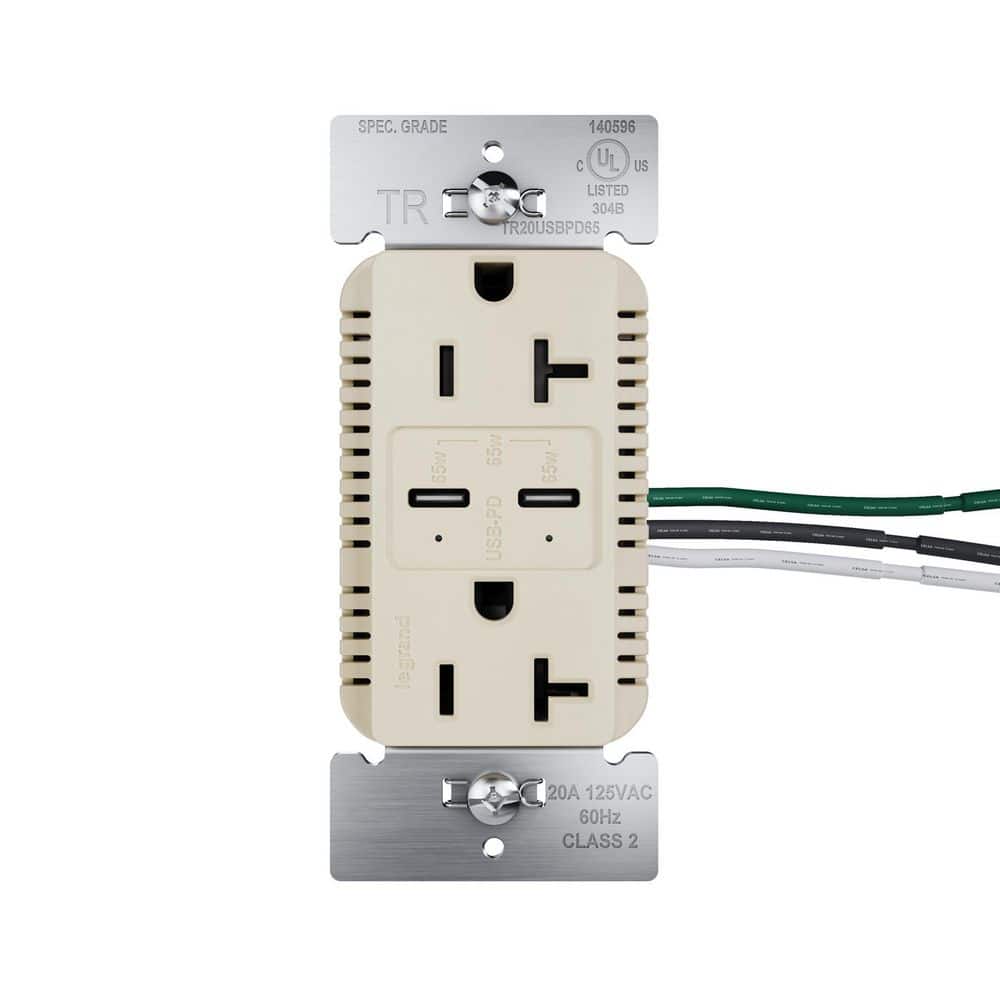 20A Tamper Resistant 65W Commercial Grade Power Delivery USB Type C Duplex Outlet Ivory price history on PriceWatchPro