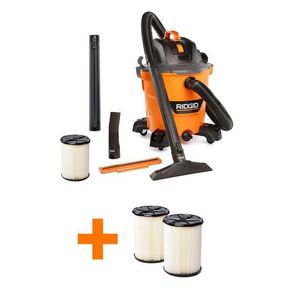 RIDGID 12 Gal. 5.0 Peak HP NXT Shop Vacuum Wet Dry Vac with 2-Additional General Debris Filters, Hose and Accessories HD1200G