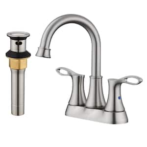 4 in. Centerset Double Handle High Arc Bathroom Sink Faucet Lavatory Faucet with Stainless steel Drain in Brushed Nickel
