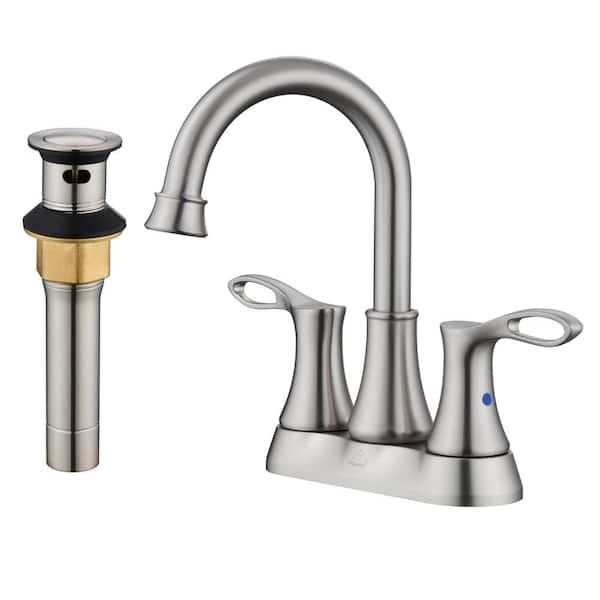 CASAINC 4 in. Centerset Double Handle High Arc Bathroom Sink Faucet Lavatory Faucet with Stainless steel Drain in Brushed Nickel