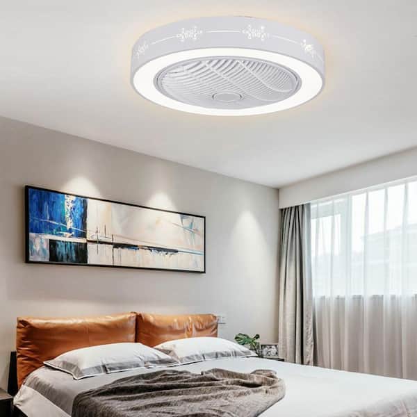 23 in. Modern Simplicity Flush Mount Ceiling Fan with LED Light and Remote  Control