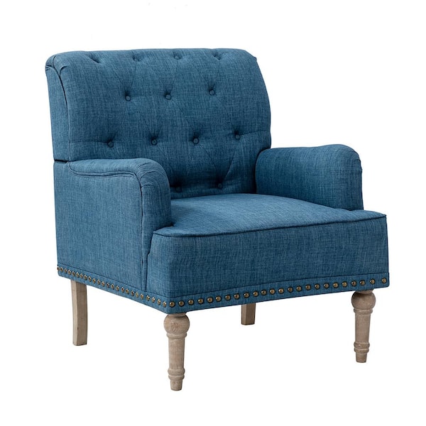 JAYDEN CREATION Leobarda Classic Traditional Navy Tufted Armchair with Nailhead Trim and Solid Wood Legs