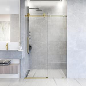 Elan Hart 56 to 60 in. W x 76 in. H Sliding Frameless Shower Door in Matte Brushed Gold with 3/8 in. (10mm) Clear Glass