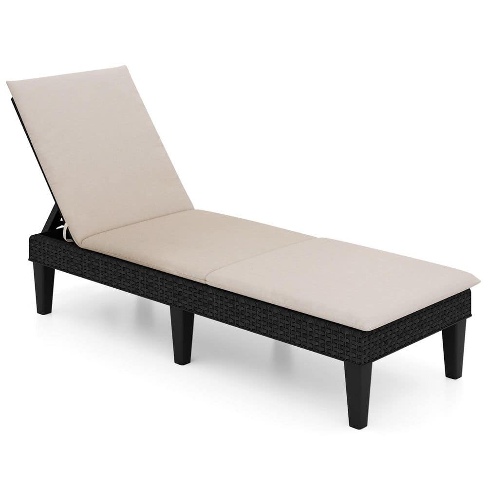 Black 1-Piece Metal and Wicker Outdoor Chaise Lounge with White Cushions, 3-Position Adjustable Backrest price history on PriceWatchPro