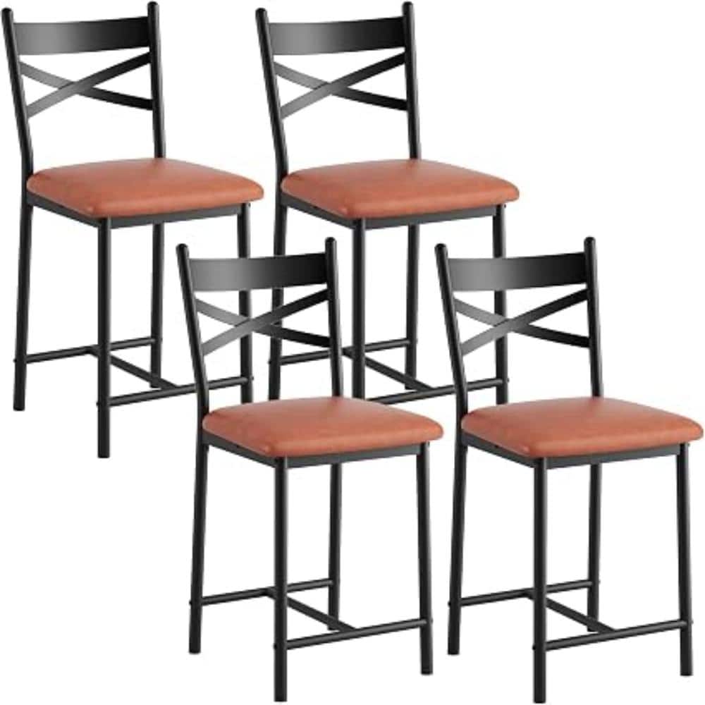 "4PCS Brown PU Leather Counter Height Bar Stools, 4"" Thick Seat X-Back, 300lb Support Kitchen Island Stools" price history