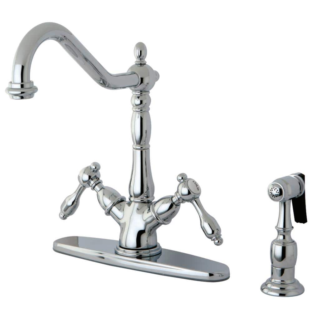 Kingston Brass Tudor 2 Handle Standard Kitchen Faucet With Side Sprayer In Polished Chrome 2939