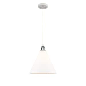 Berkshire 60-Watt 1-Light White and Polished Chrome Shaded Mini Pendant Light with Frosted Glass Frosted Glass Shade