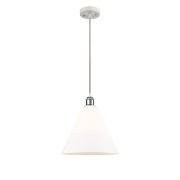 Innovations Berkshire 60-Watt 1-Light White and Polished Chrome Shaded Mini Pendant Light with Frosted Glass Frosted Glass Shade