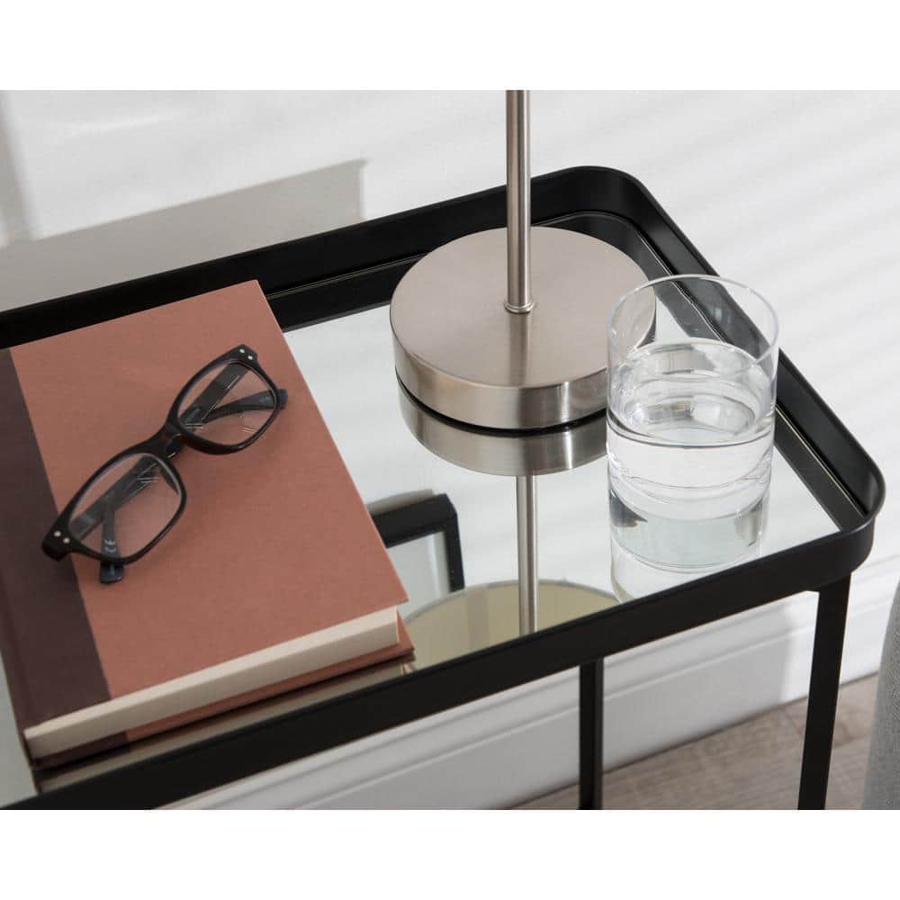 Celia 26'' Black Metal and Mirrored Glass Modern Side Table