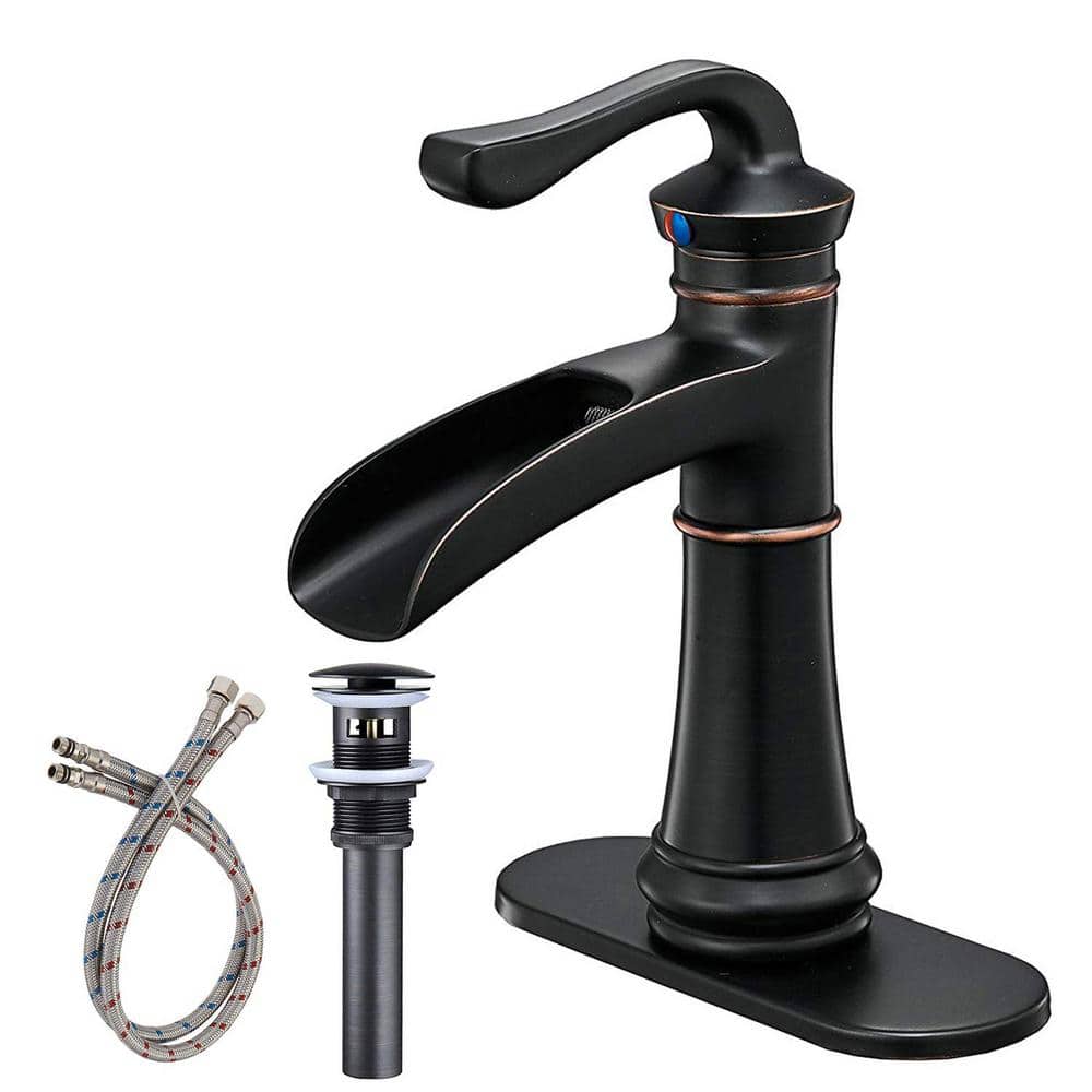 Waterfall Single Hole Single-Handle Low-Arc Bathroom Faucet With Pop-up Dra