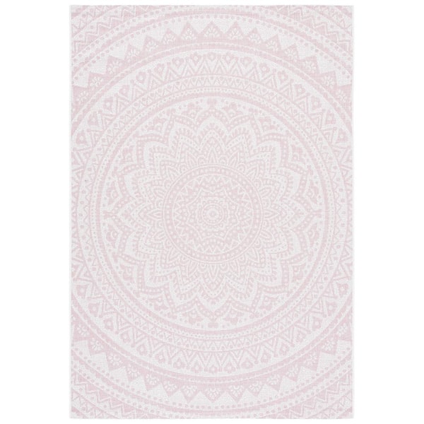 Courtyard Ivory/Soft Pink 2 ft. x 4 ft. Medallion Indoor/Outdoor Area Rug
