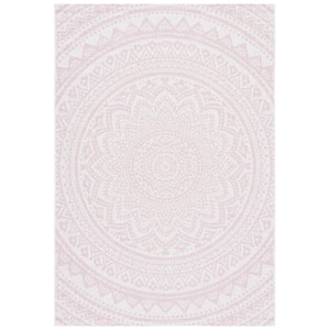 Courtyard Ivory/Soft Pink 8 ft. x 10 ft. Medallion Indoor/Outdoor Patio  Area Rug