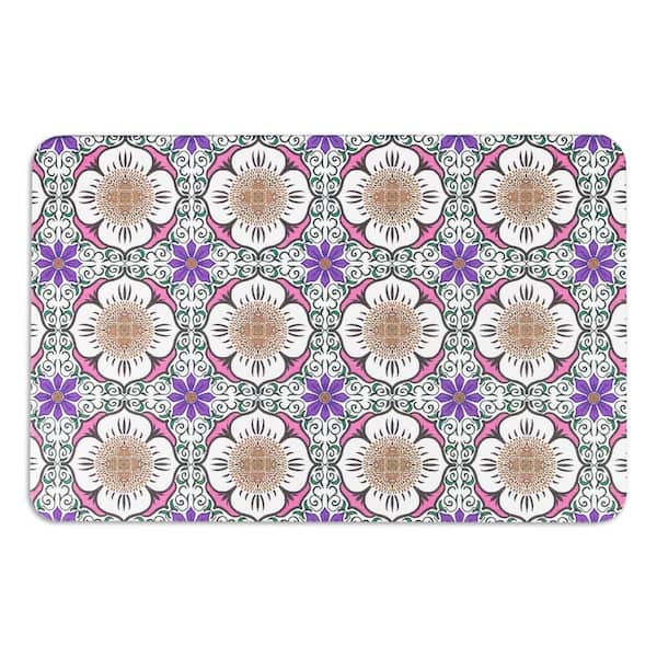FloorPops Purple 15.35 in. x 23.62 in. Flower Stone Non Slip Bath Mat