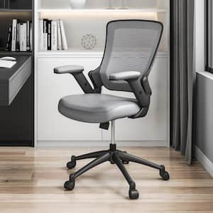 25 in. Width Big and Tall Gray Faux Leather Task Chair with Adjustable Height