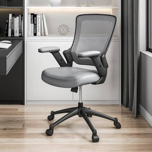 TECHNI MOBILI 25 in. Width Big and Tall Gray Faux Leather Task Chair with Adjustable Height