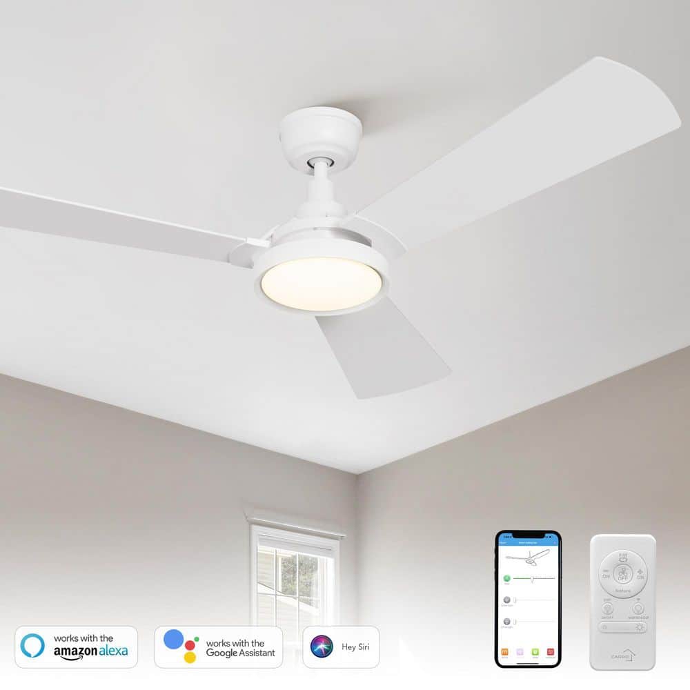 Veter 52 in. Dimmable LED Indoor/Outdoor White Smart Ceiling Fan, Light and Remote, Works with Alexa/Google Home/Siri