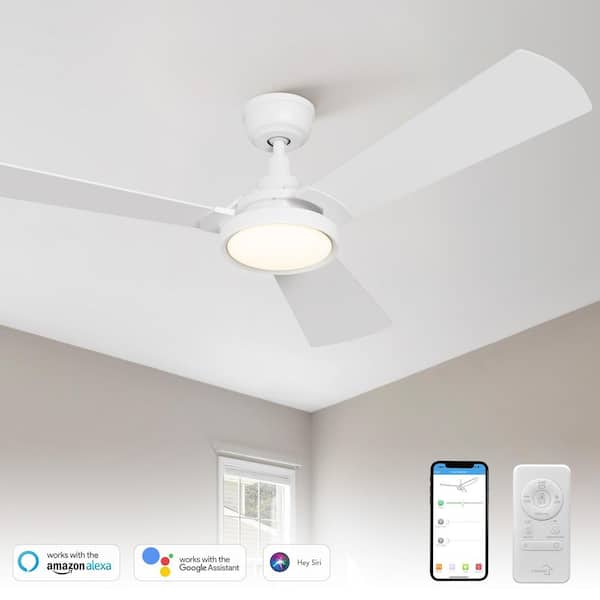 Veter 52 in. Dimmable LED Indoor/Outdoor White Smart Ceiling Fan, Light and Remote, Works with Alexa/Google Home/Siri