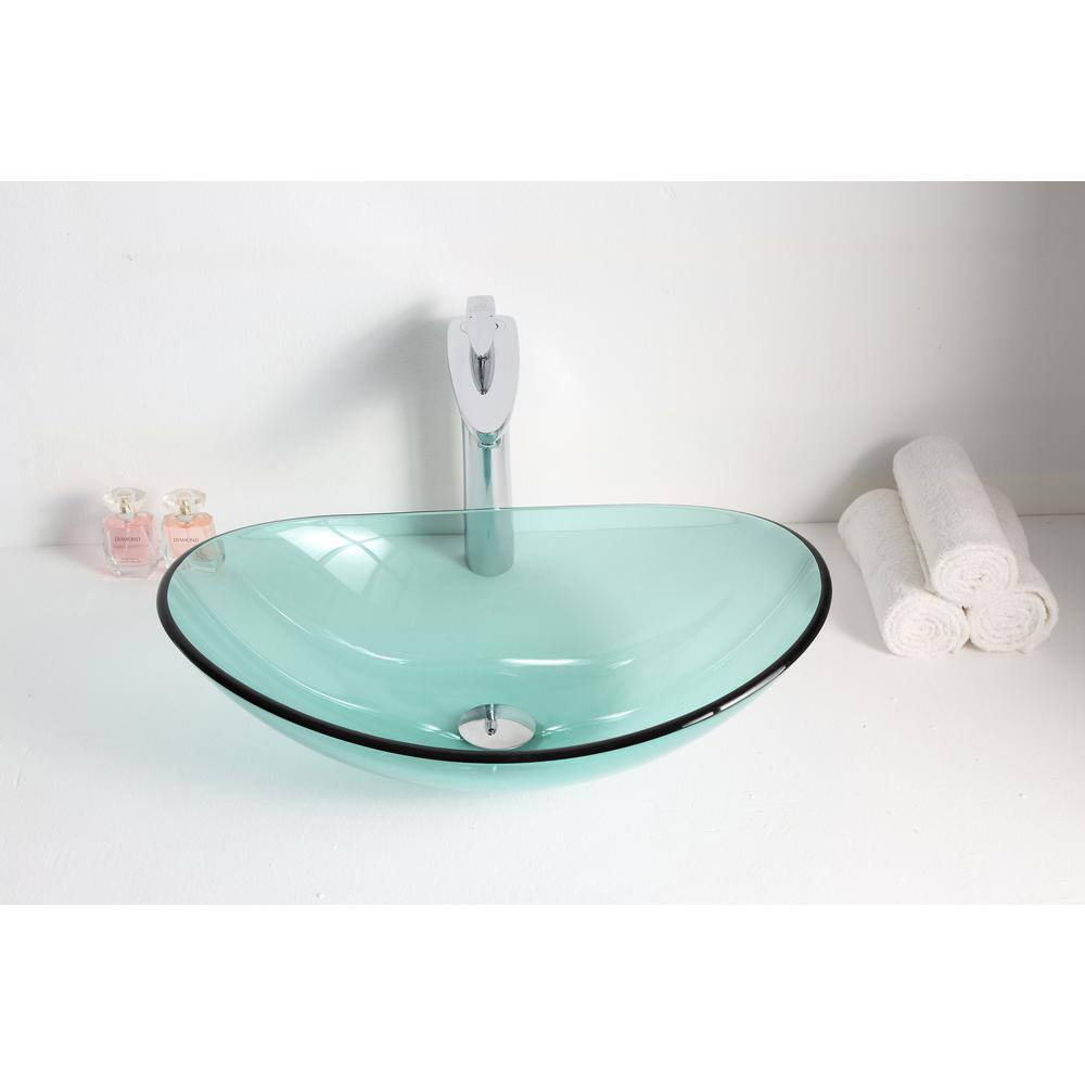 Lustrous Green Oval Tempered Glass Above-Counter Bathroom Sink