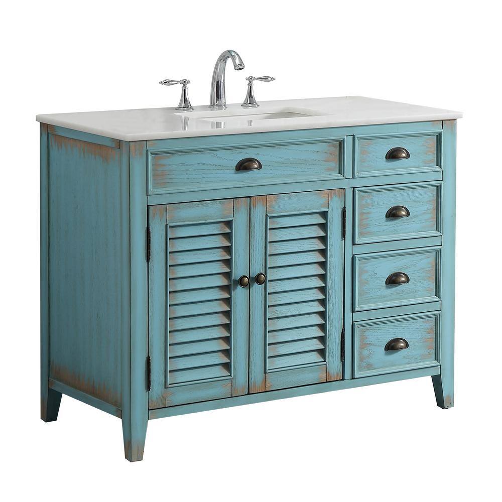 Palm Beach 42 in. W x 21.75 in. D Vanity in Distressed Blue with Marble ...