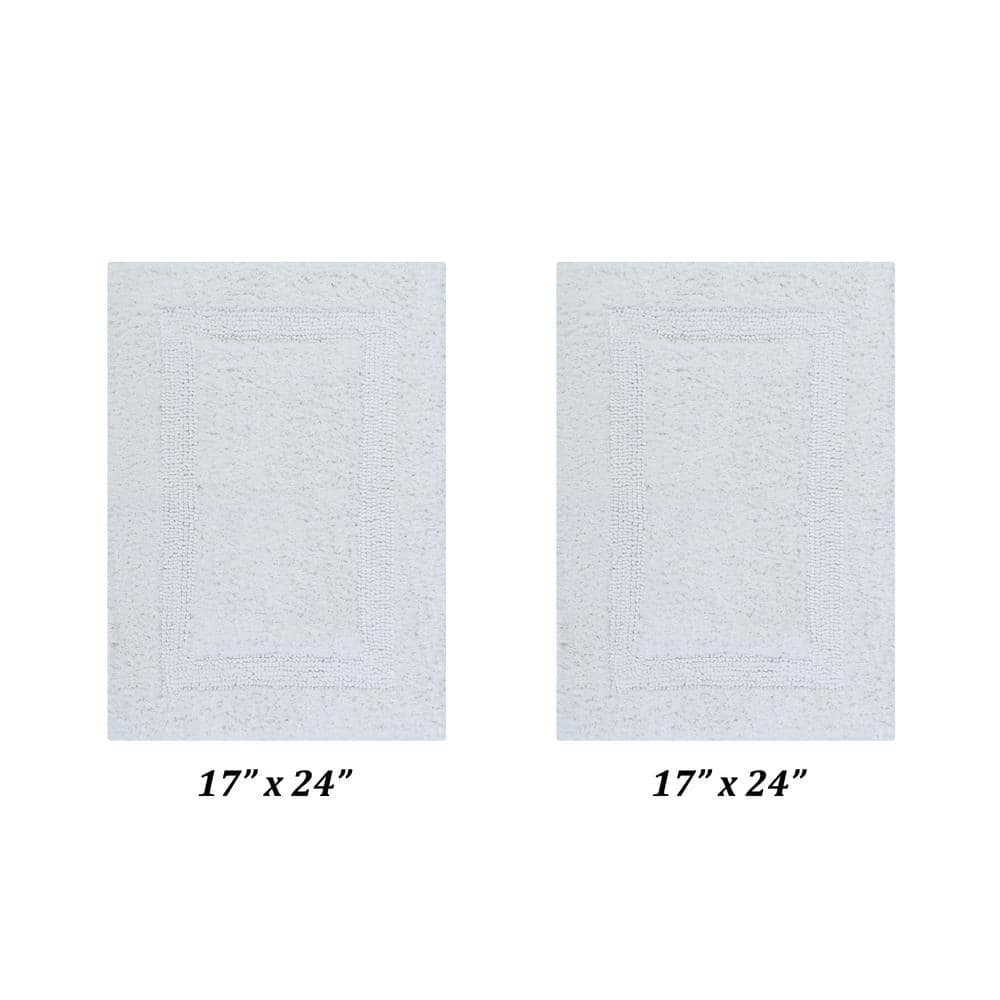 White Cotton Reversible Bath Mat Rug Set