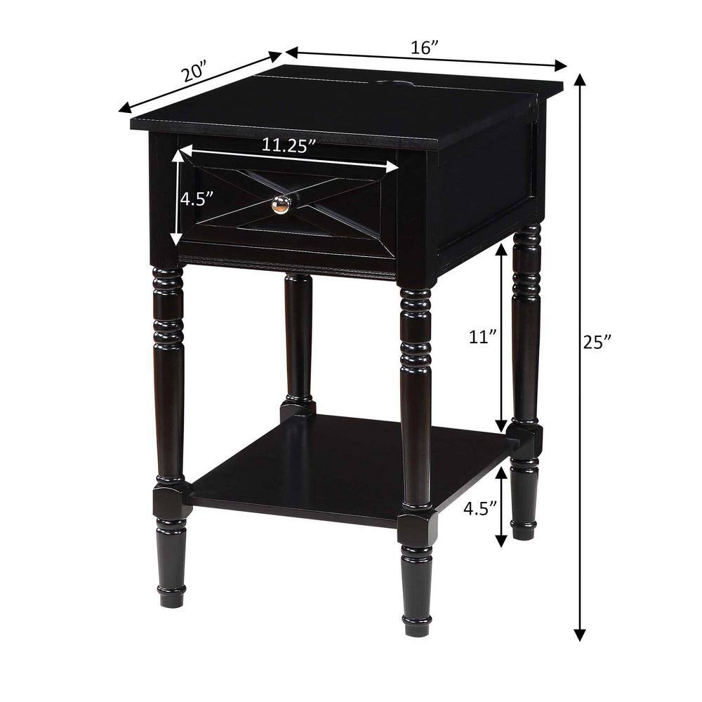 Black Wood End Table with Charging Station and Storage