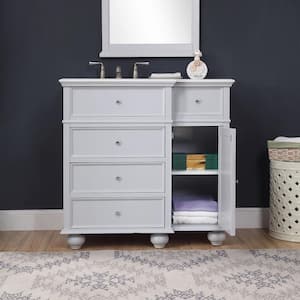 Hampton Harbor 36 in. Vanity in Dove Grey with Natural Marble Vanity Top in White with White Sink