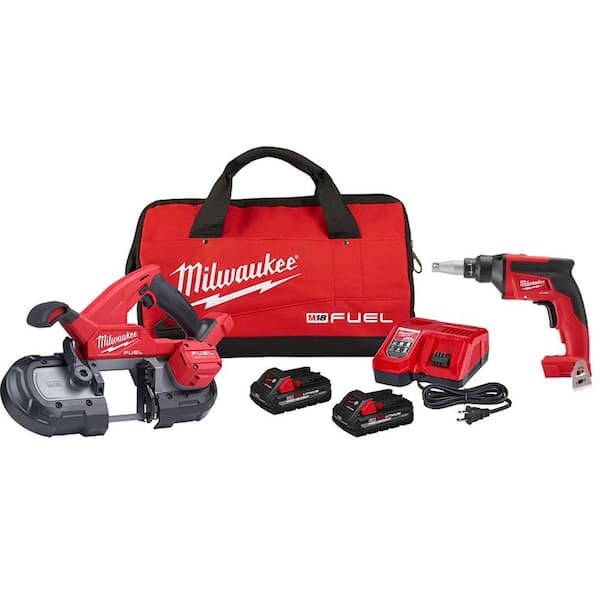 Milwaukee M18 FUEL 18-Volt Lithium-Ion Brushless Cordless Compact Bandsaw Kit with FUEL Drywall Screw Gun