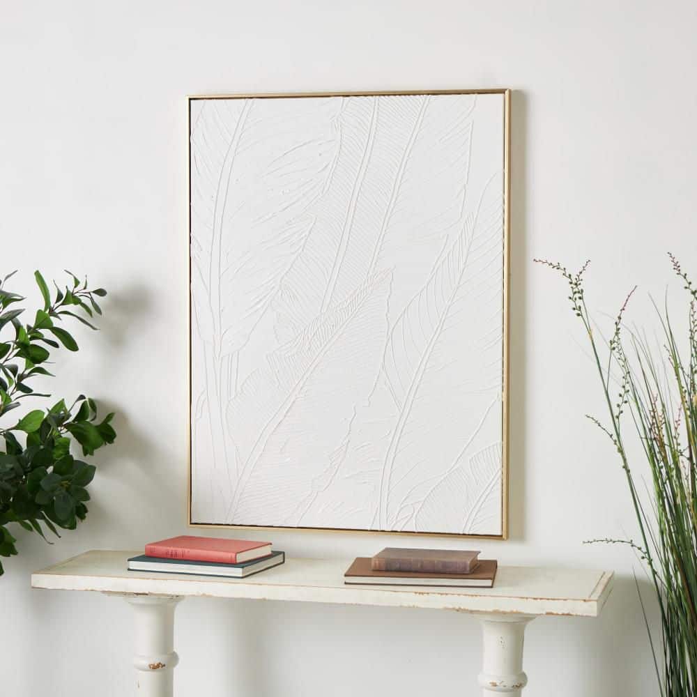 1-Panel Leaf Textured Framed Wall Art Print with Gold Frame 40 in. x 30 in. price history on PriceWatchPro