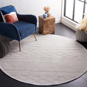 Natura Ivory 6 ft. x 6 ft. Border Striped Round Area Rug