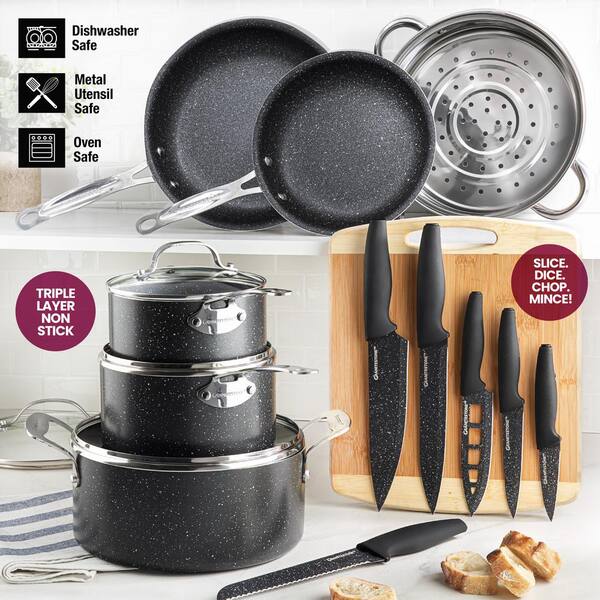 Granite Diamond 17-Piece Aluminum Ultra-Durable Nonstick Diamond Infused Knives and Cookware Set with Cutting Board The Home Depot