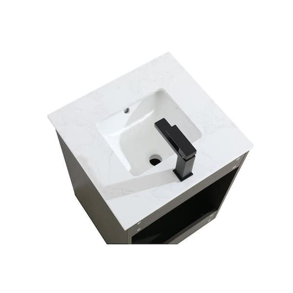 20 in. Single Sink Mocha Brown Bath Vanity with White Engineered Marble Top