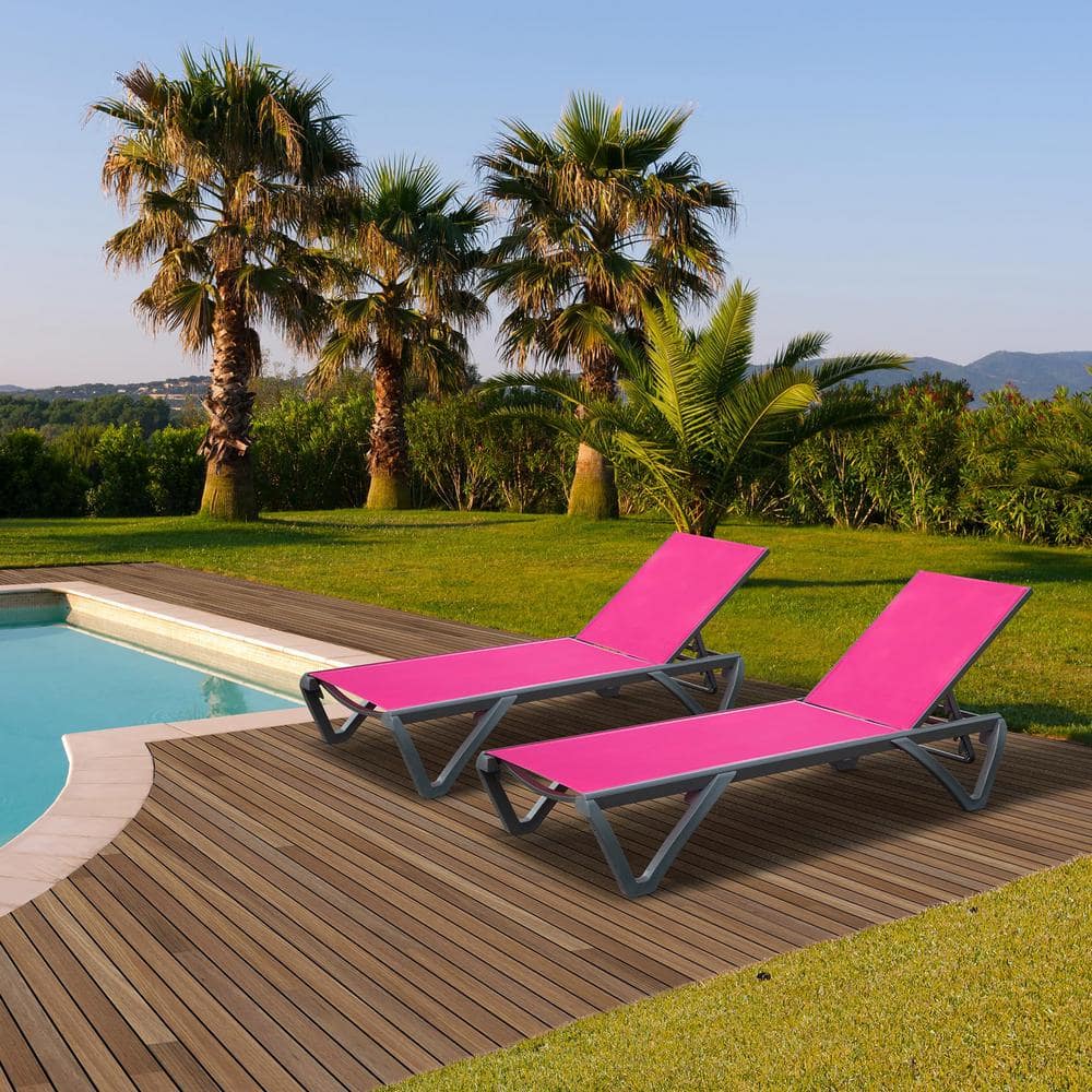 domi outdoor living 2-Piece Pink Aluminum Adjustable Outdoor Chaise ...