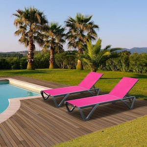 2-Piece Pink Aluminum Adjustable Outdoor Chaise Lounge